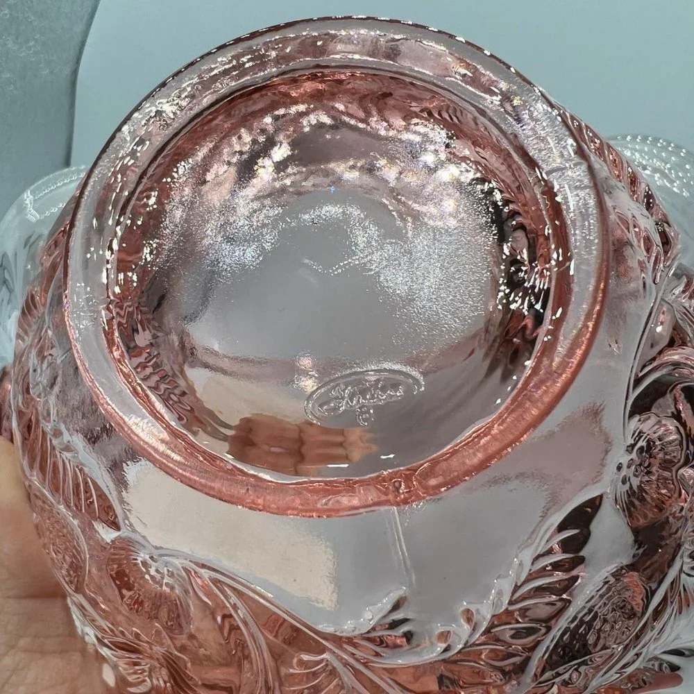 Dusty Rose by Fenton. Thin ruffled edges, rose pattern with applied handle.